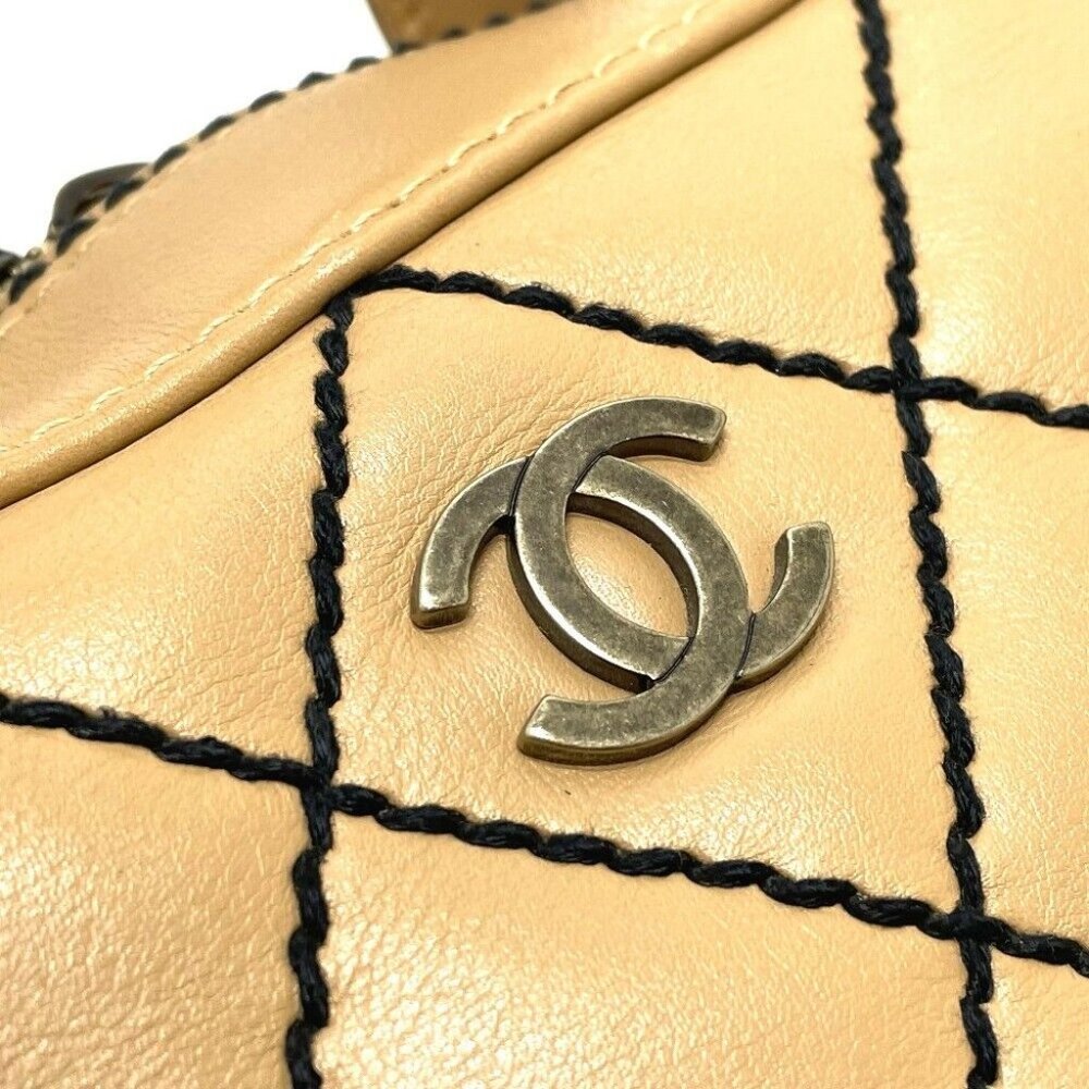 CHANEL CC Wild stitch Vintage Tote Bag Hand Bag Lambskin Leather Beige - Picture 13 of 13